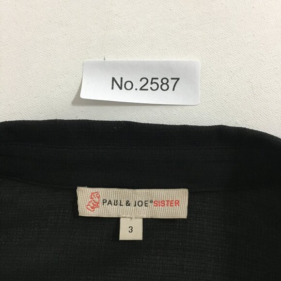 Paul & Joe Sister Black Flowy Semi-Sheer Blouse Size 3 Button Down Collar Ruffle - Picture 14 of 14